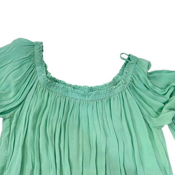 Umgee Womens Mint Green Off-Shoulder Boho Top Blouse Tiered Bell Sleeves Size M - Picture 9 of 12
